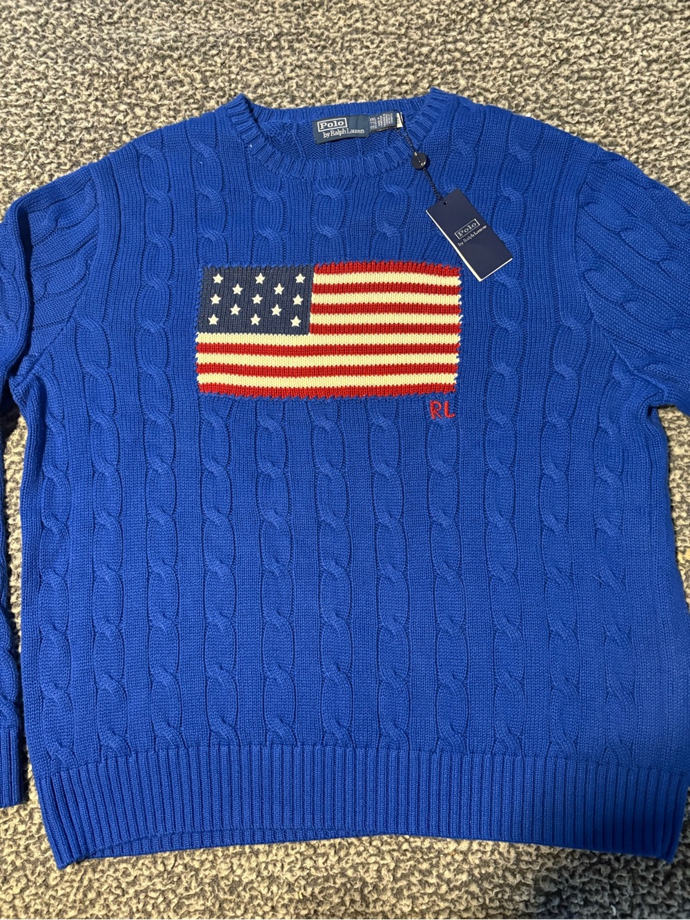Polo by Ralph Lauren Men’s XXL Limited Ed Royal Blue Knit US Flag Sweater NWT!